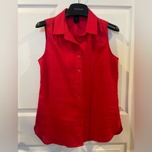 Blu No9 Sleeveless Red Button-Front Women's Top - linen medium